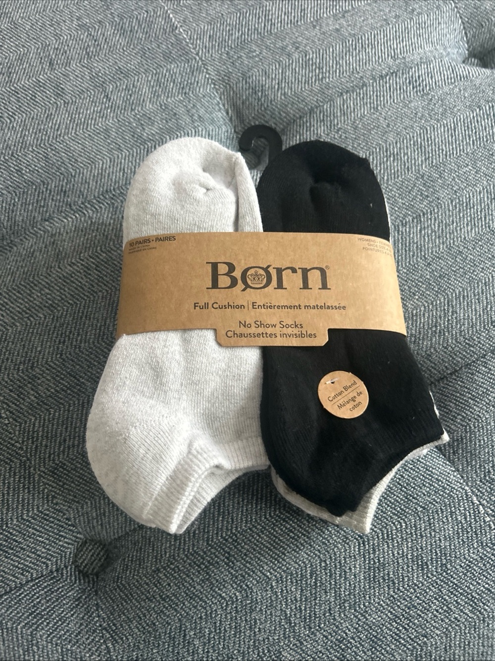 10-pack of Børn Full Cushion- No Show Socks- New- Black/White/Gray